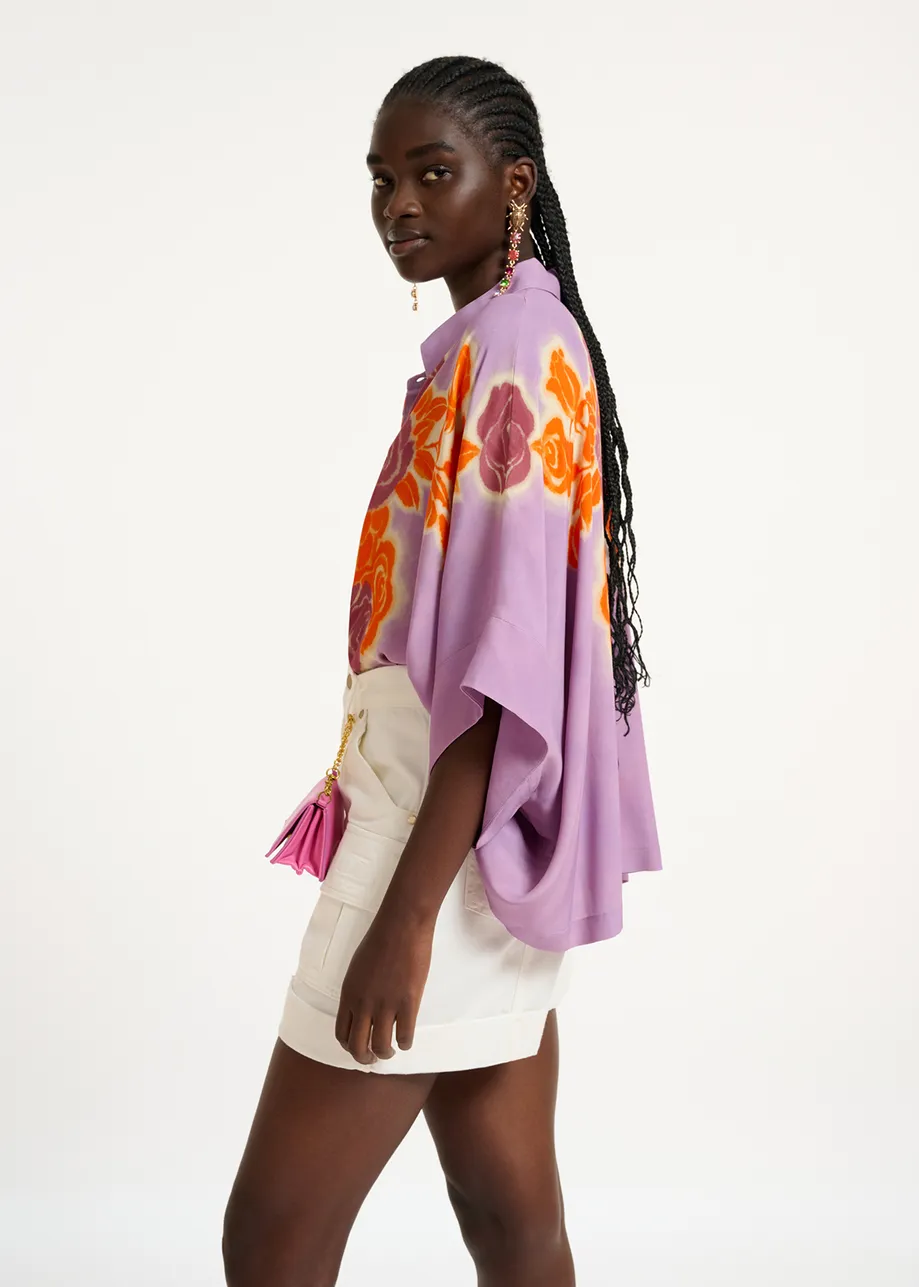 Lilac, orange and purple oversized shirt with floral print