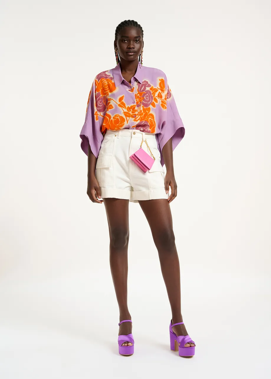 Lilac, orange and purple oversized shirt with floral print