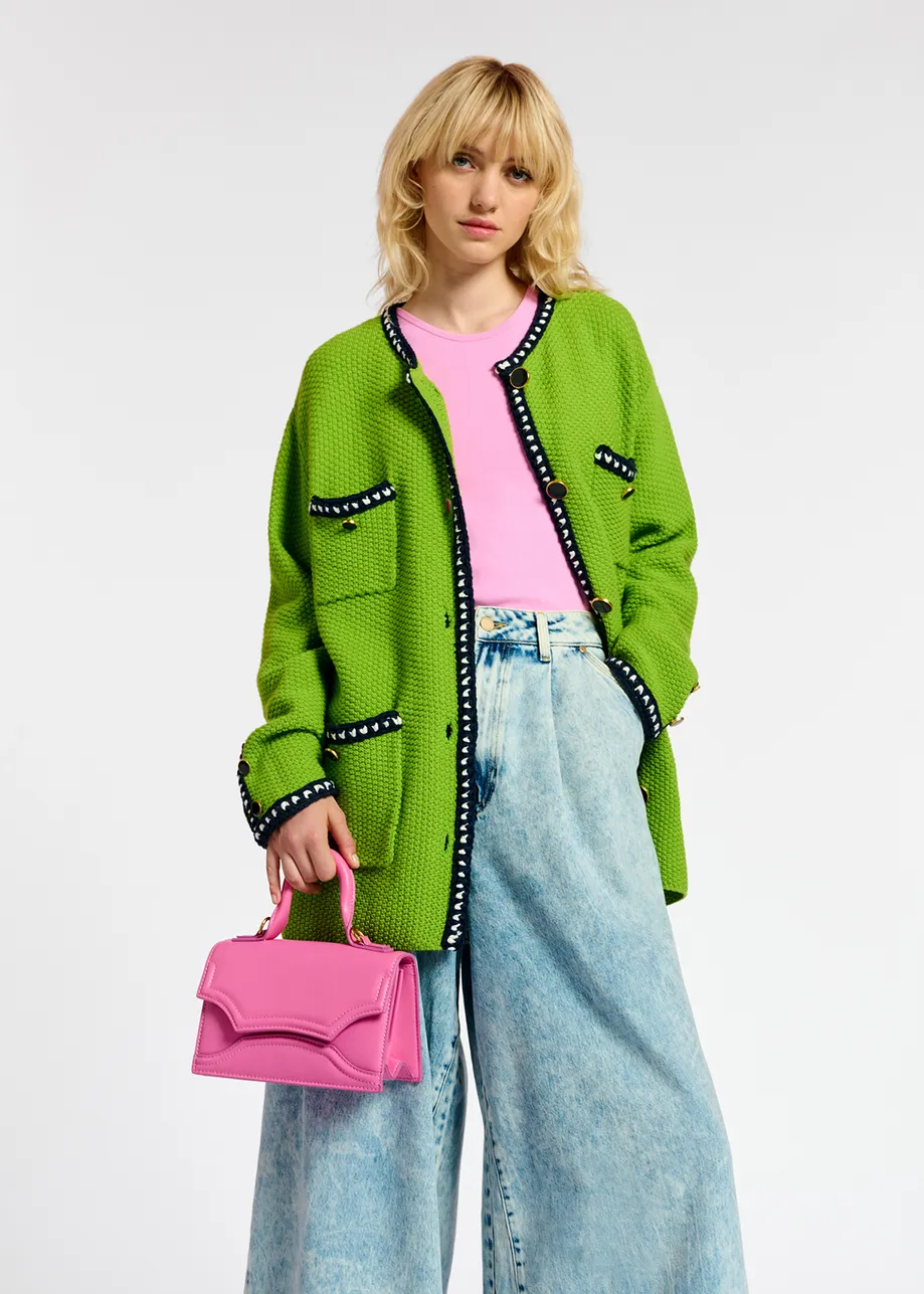 Green wool-cotton knit cardigan