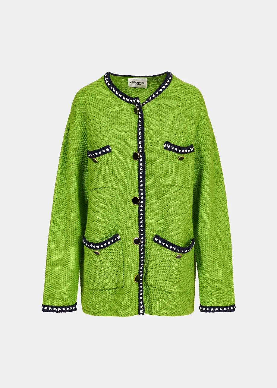 Green wool-cotton knit cardigan