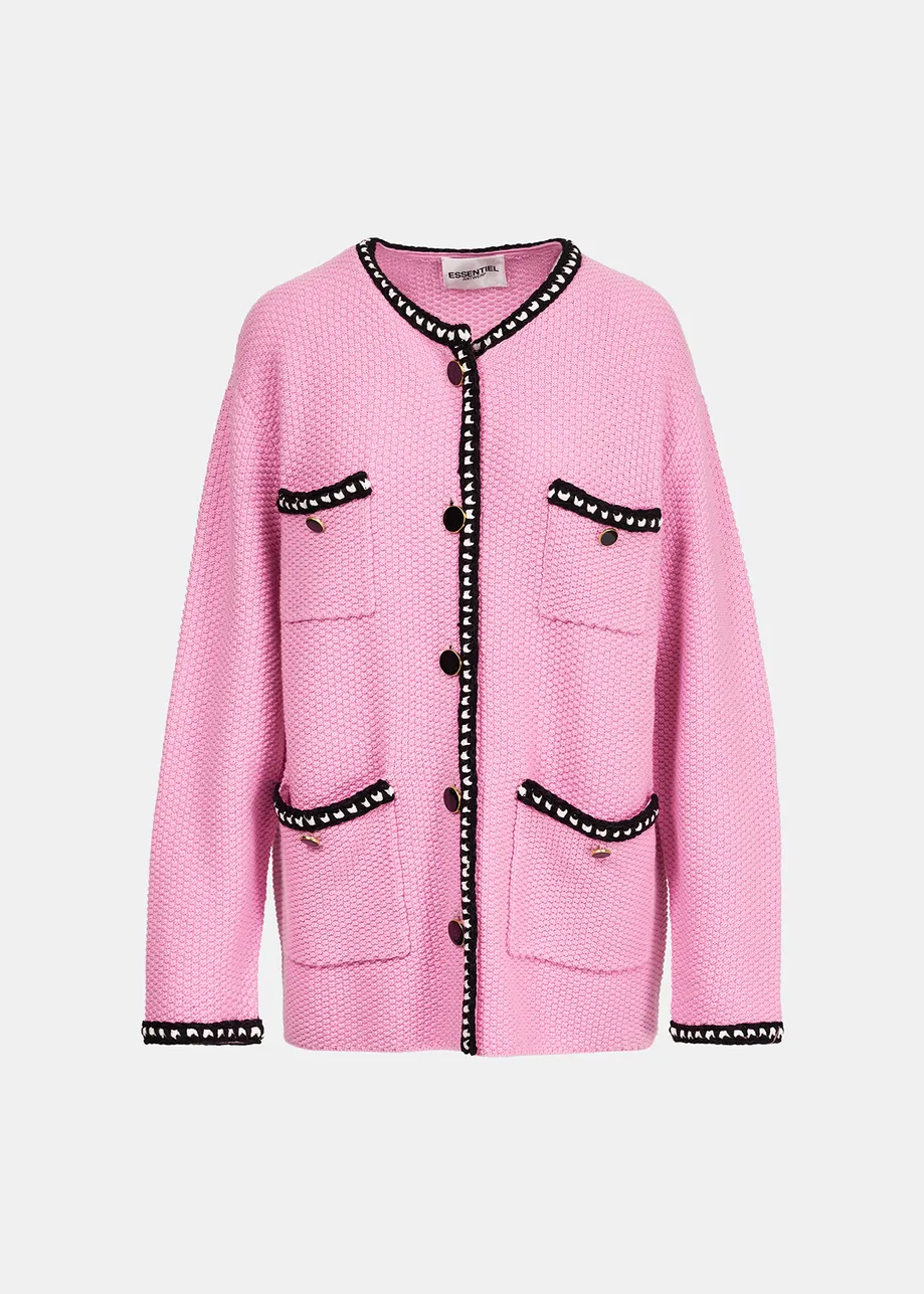 Pink wool-cotton knit cardigan