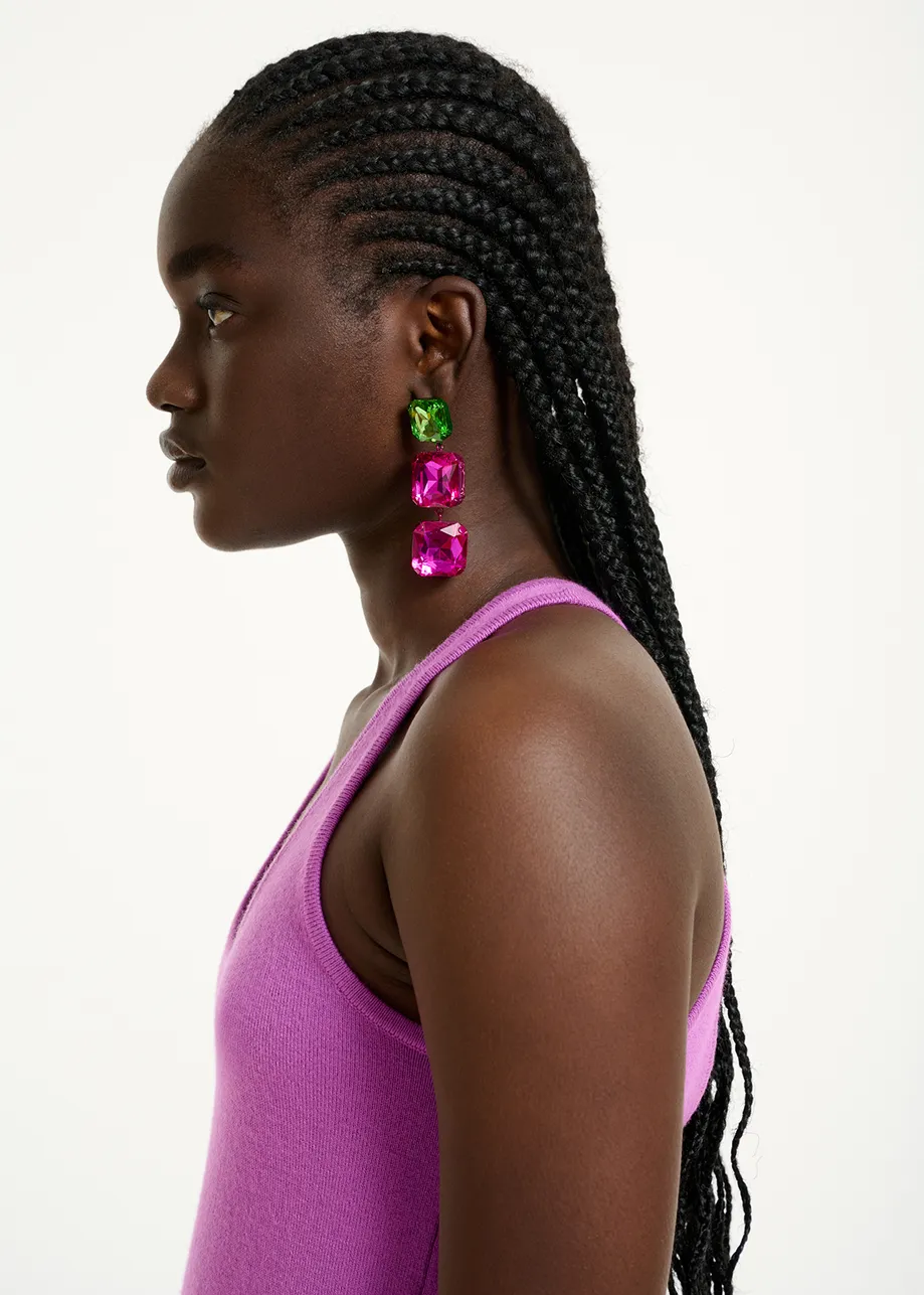 Green and fuchsia rhinestone earrings