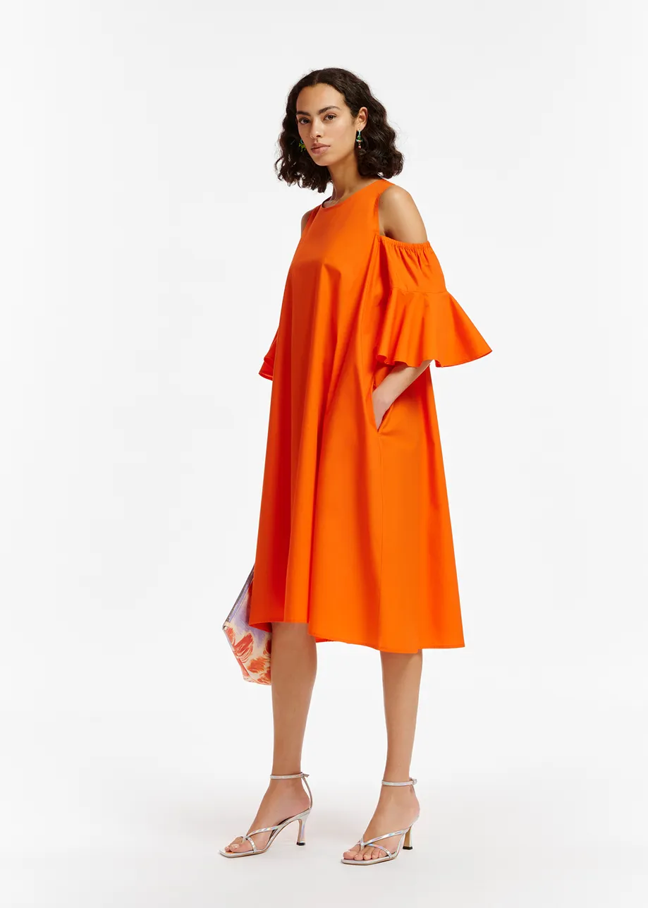 Orange cotton-poplin knee-length dress