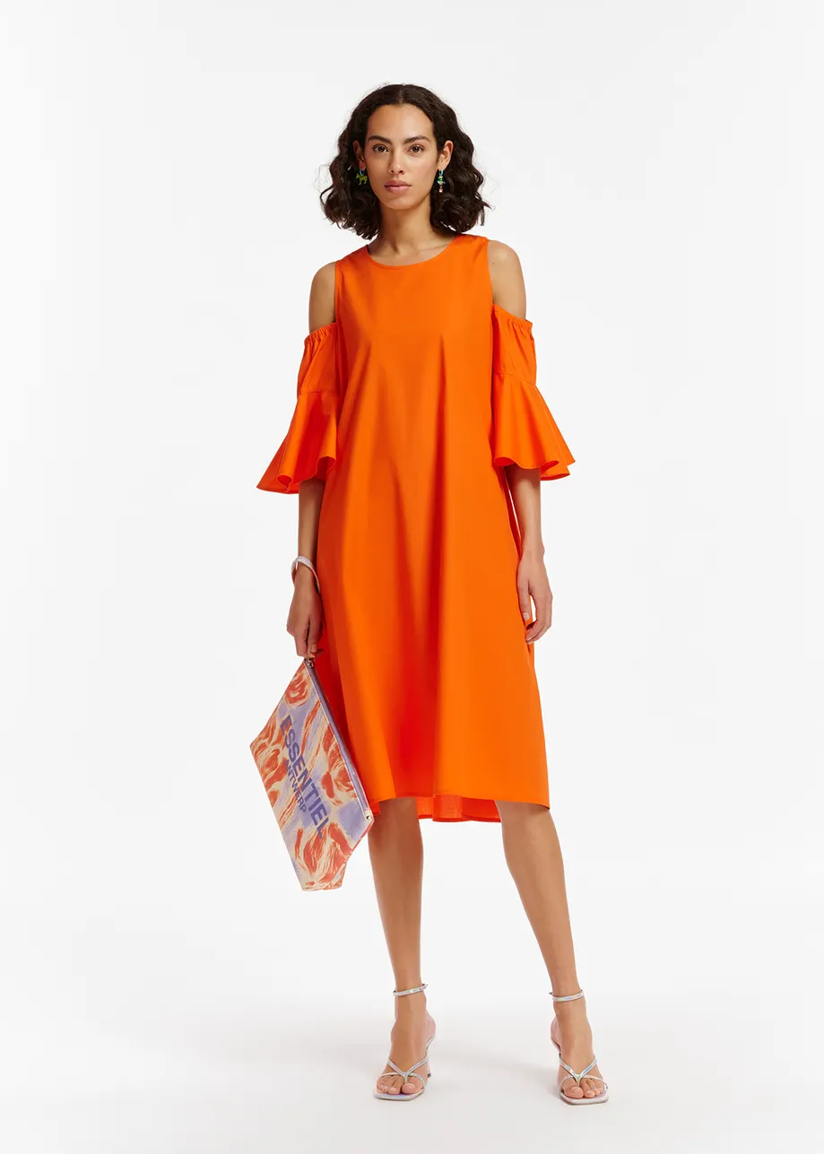 Orange cotton-poplin knee-length dress