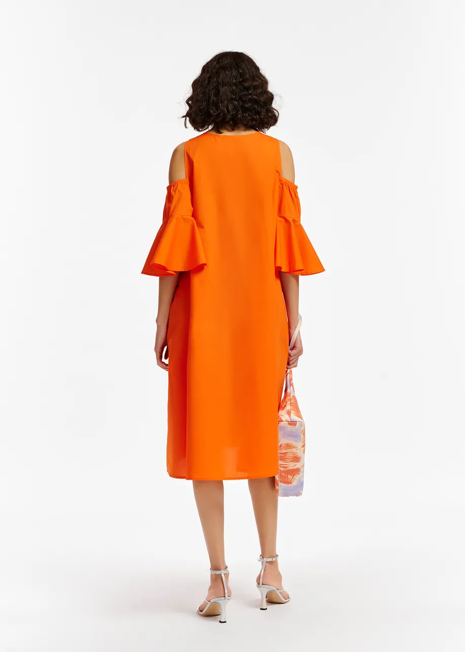 Orange cotton-poplin knee-length dress