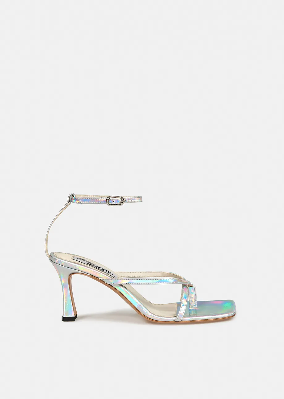 Silver iridescent leather strappy sandals