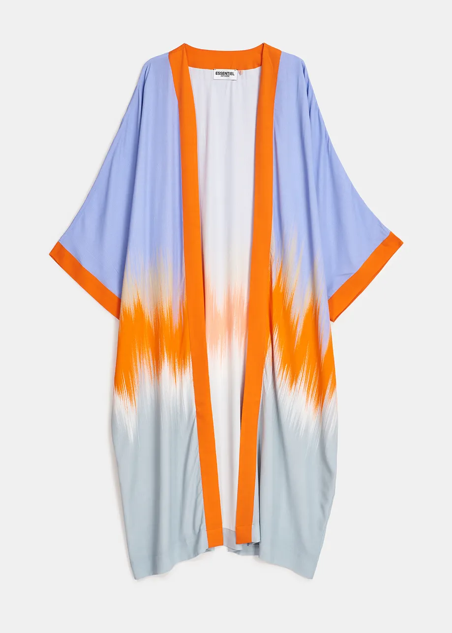 Light blue and orange kimono with dip-dyed effect