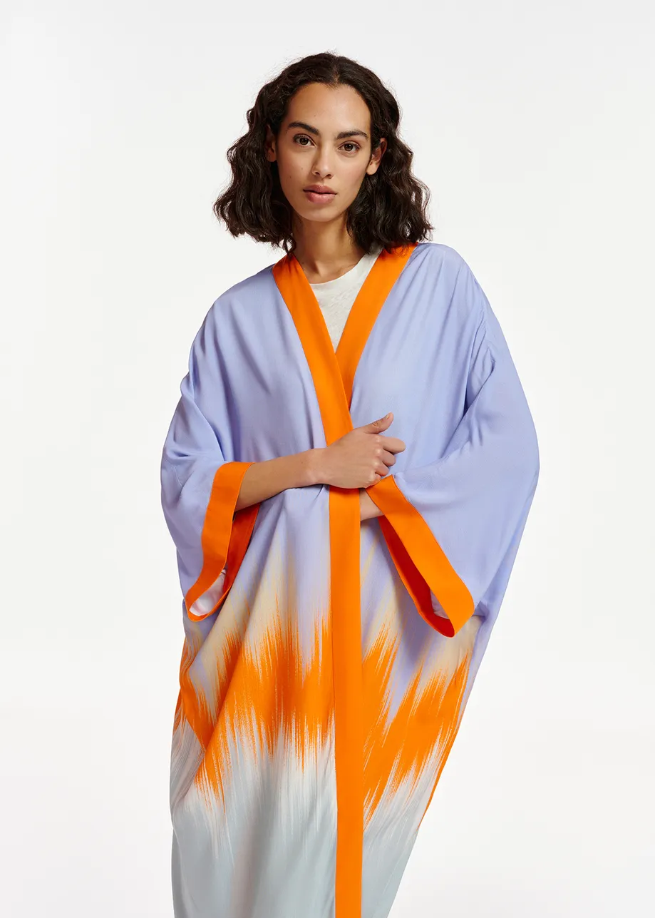 Light blue and orange kimono with dip-dyed effect