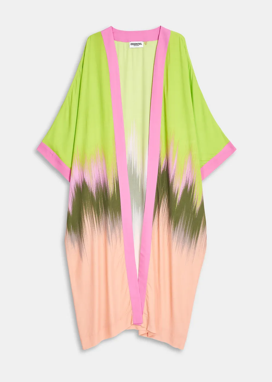 Lime green, peach and khaki kimono with dip-dyed effect