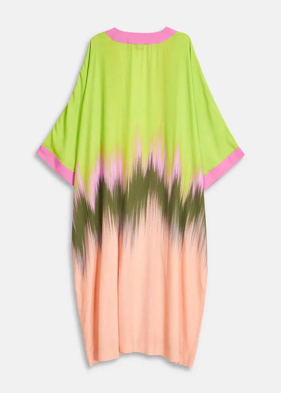 Lime green, peach and khaki kimono with dip-dyed effect