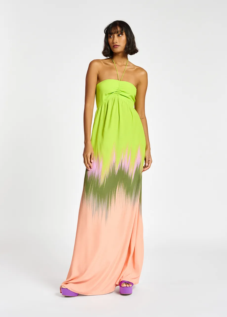 Robe maxi vert citron, pêche et kaki