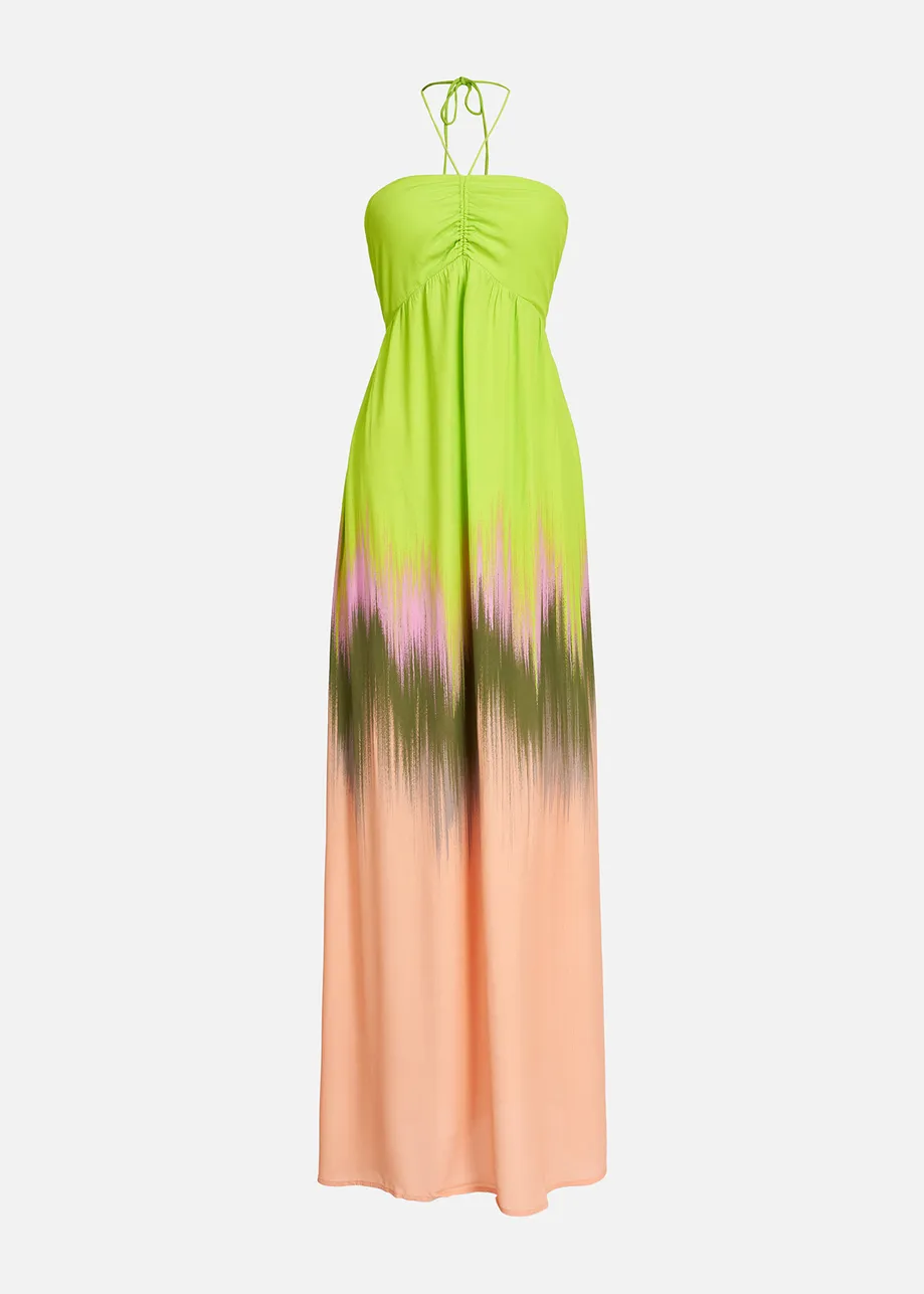 Robe maxi vert citron, pêche et kaki