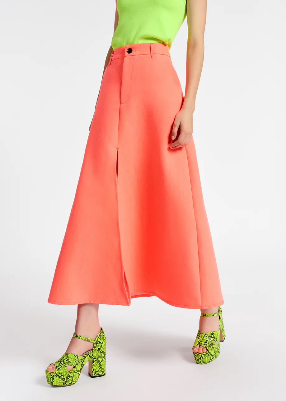 Coral red wide A-line maxi skirt