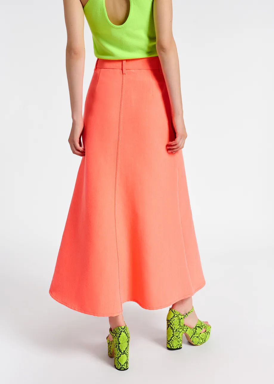 Coral red wide A-line maxi skirt