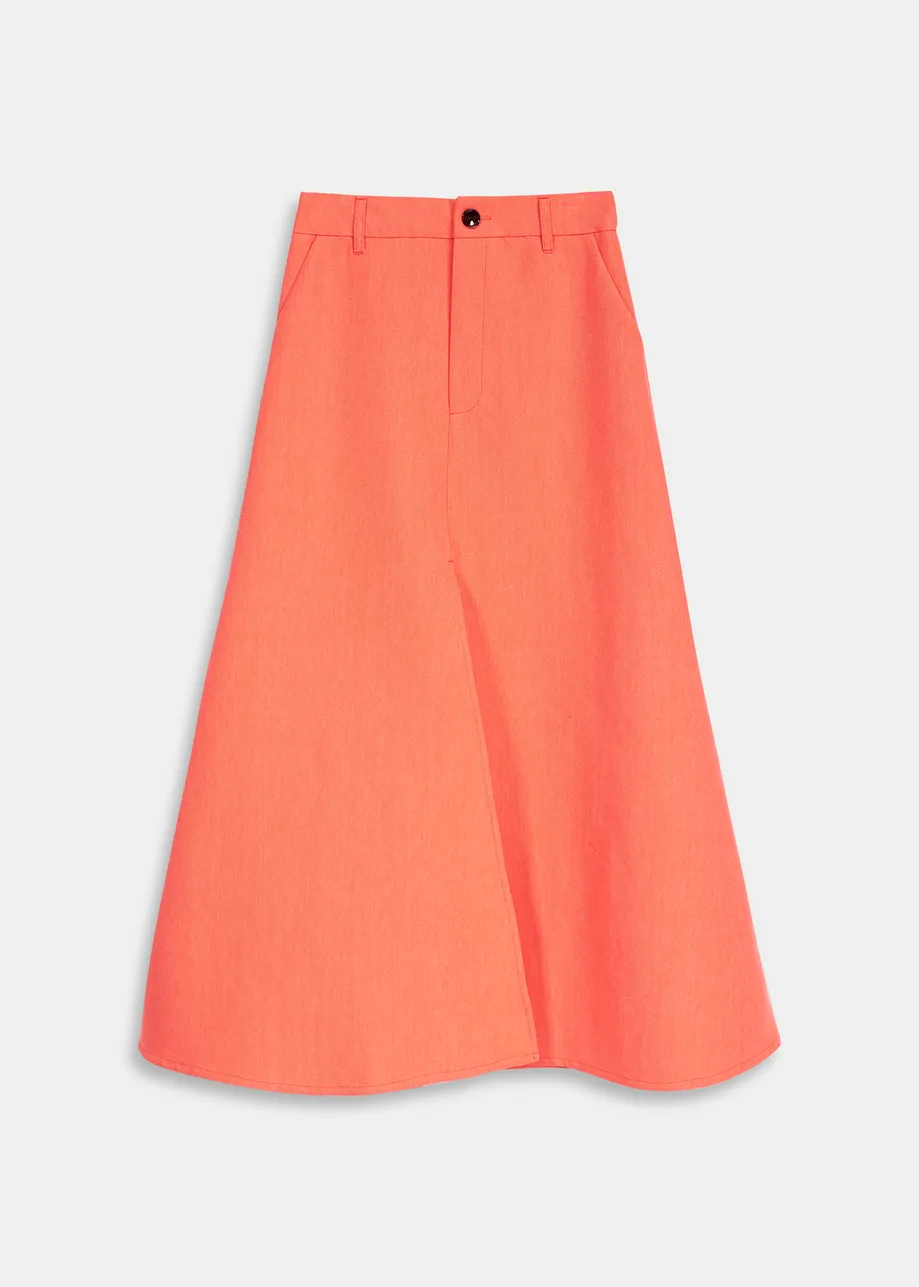 Coral red wide A-line maxi skirt