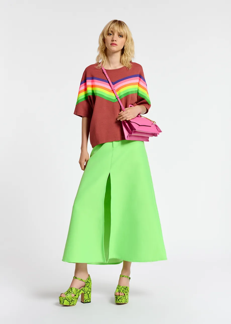 Neon green wide A-line maxi skirt