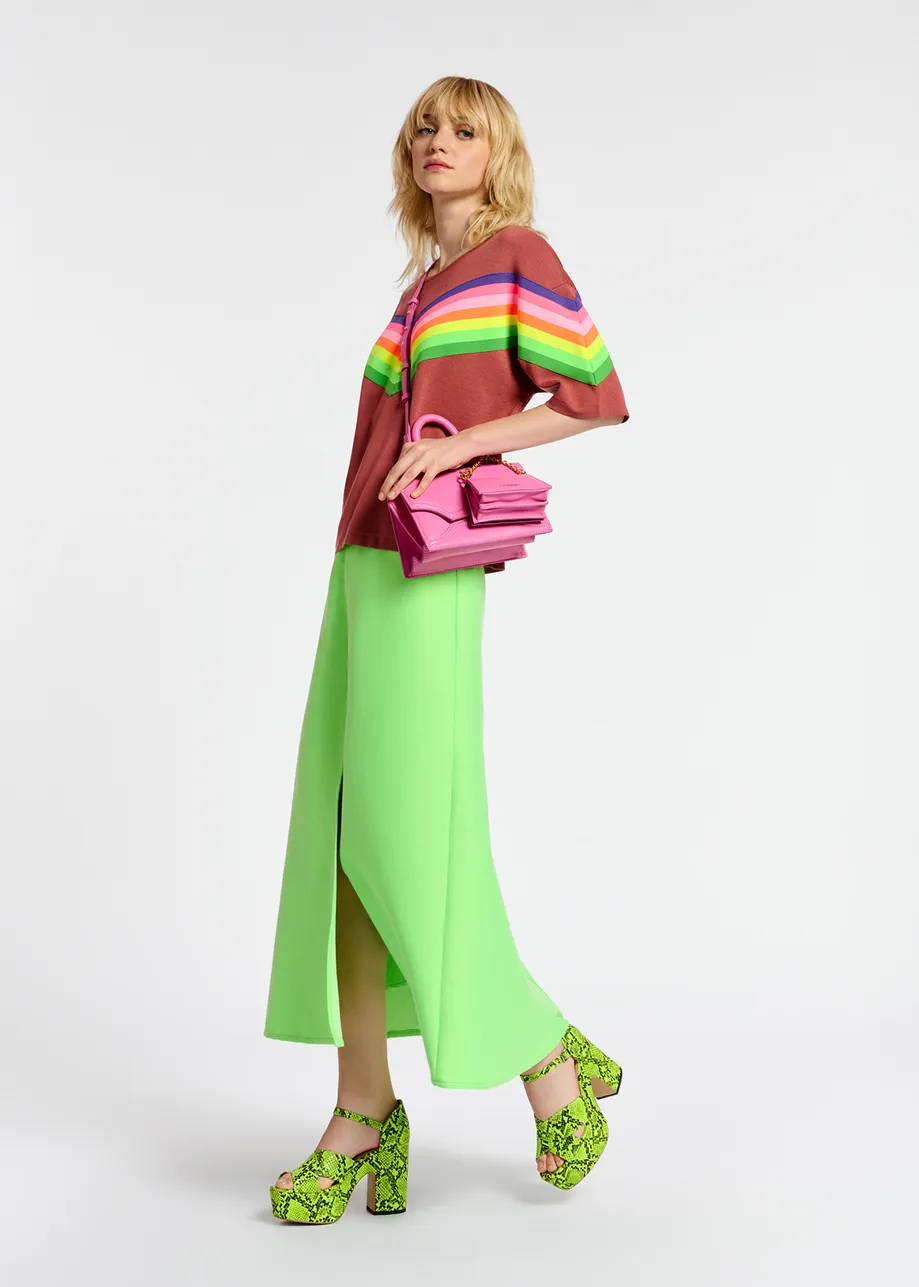 Neon green wide A-line maxi skirt