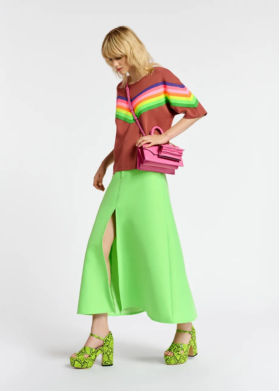 Neon green wide A-line maxi skirt