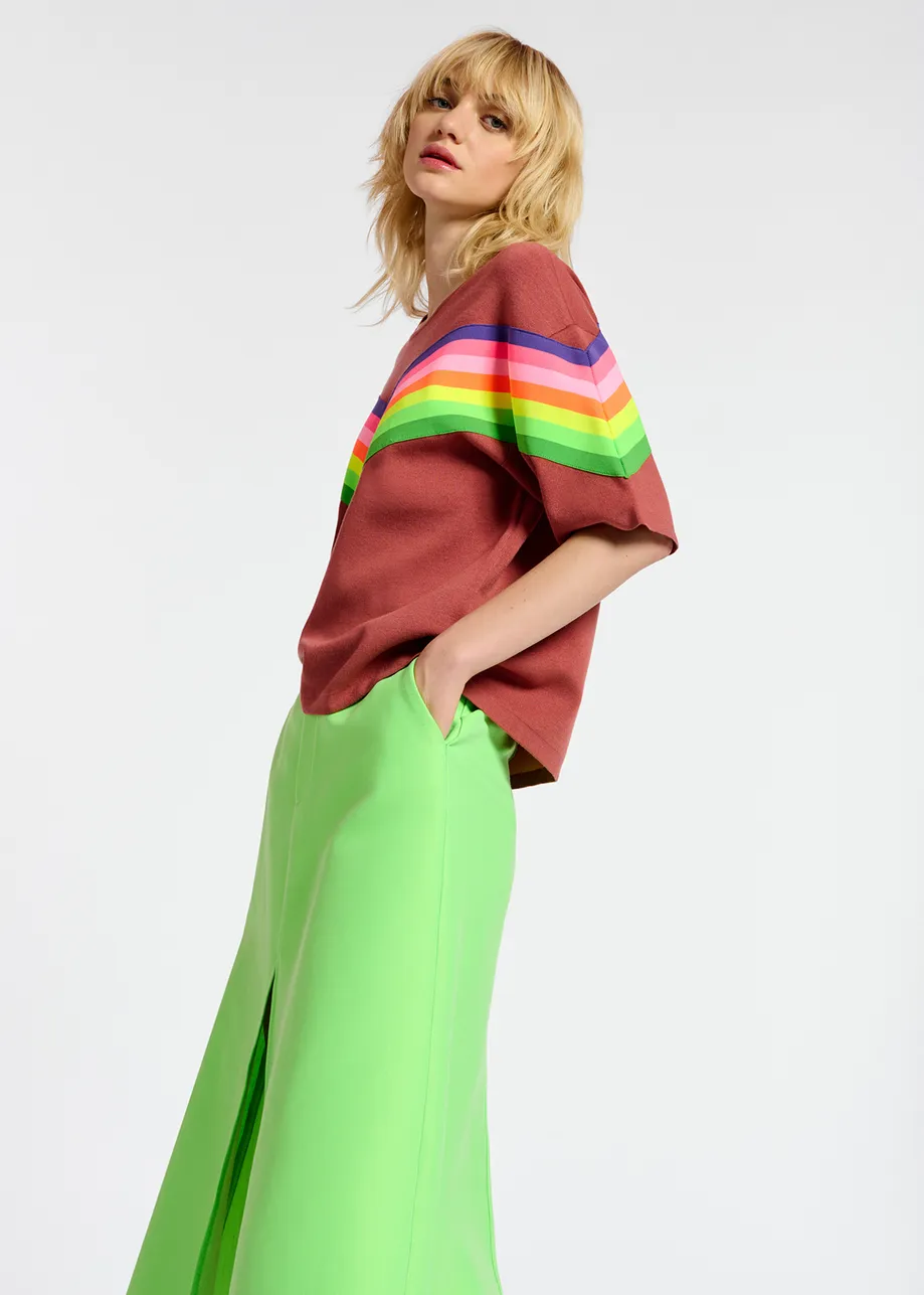 Neon green wide A-line maxi skirt