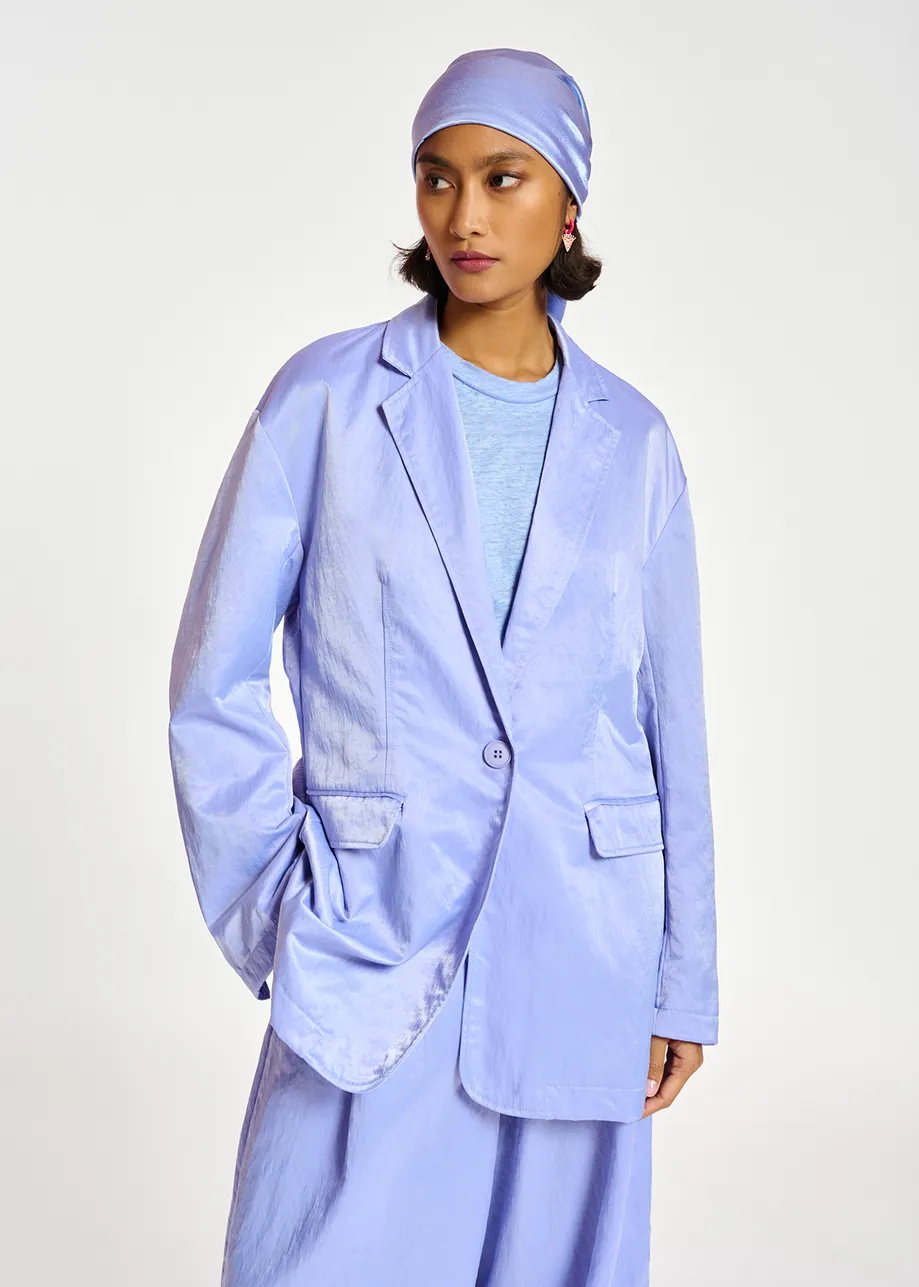 Light blue single-breasted satin blazer