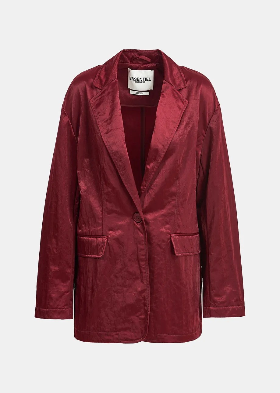 Burgundy single-breasted satin blazer