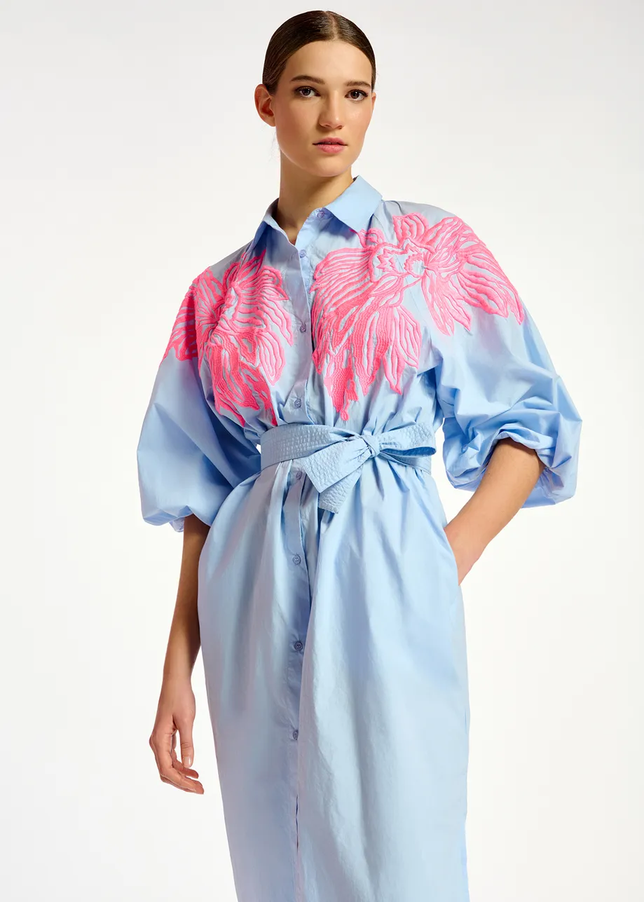Robe chemise en coton bleu