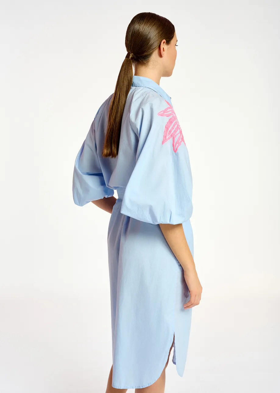 Blue cotton knee-length shirt dress