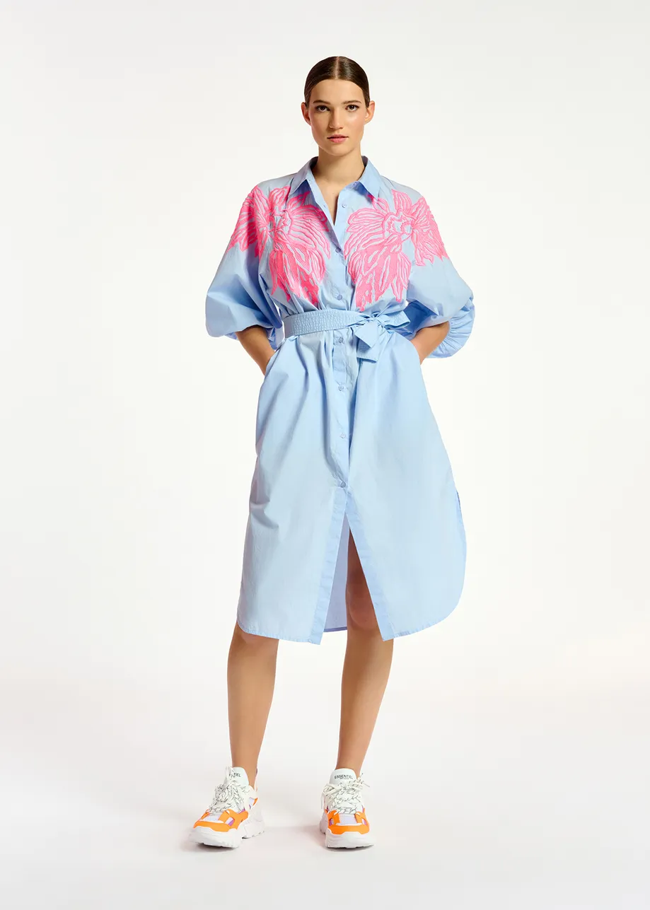 Blue cotton knee-length shirt dress