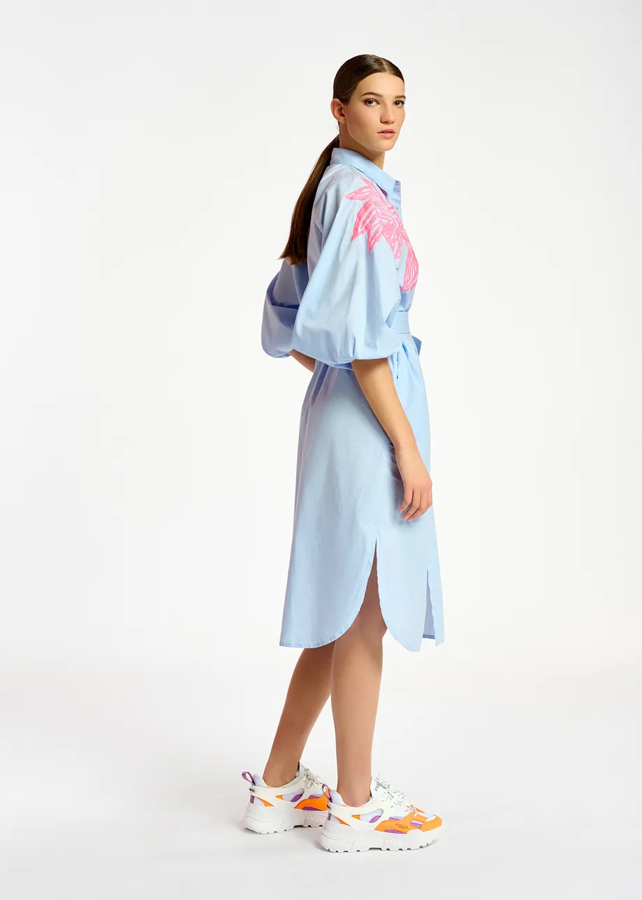 Blue cotton knee-length shirt dress