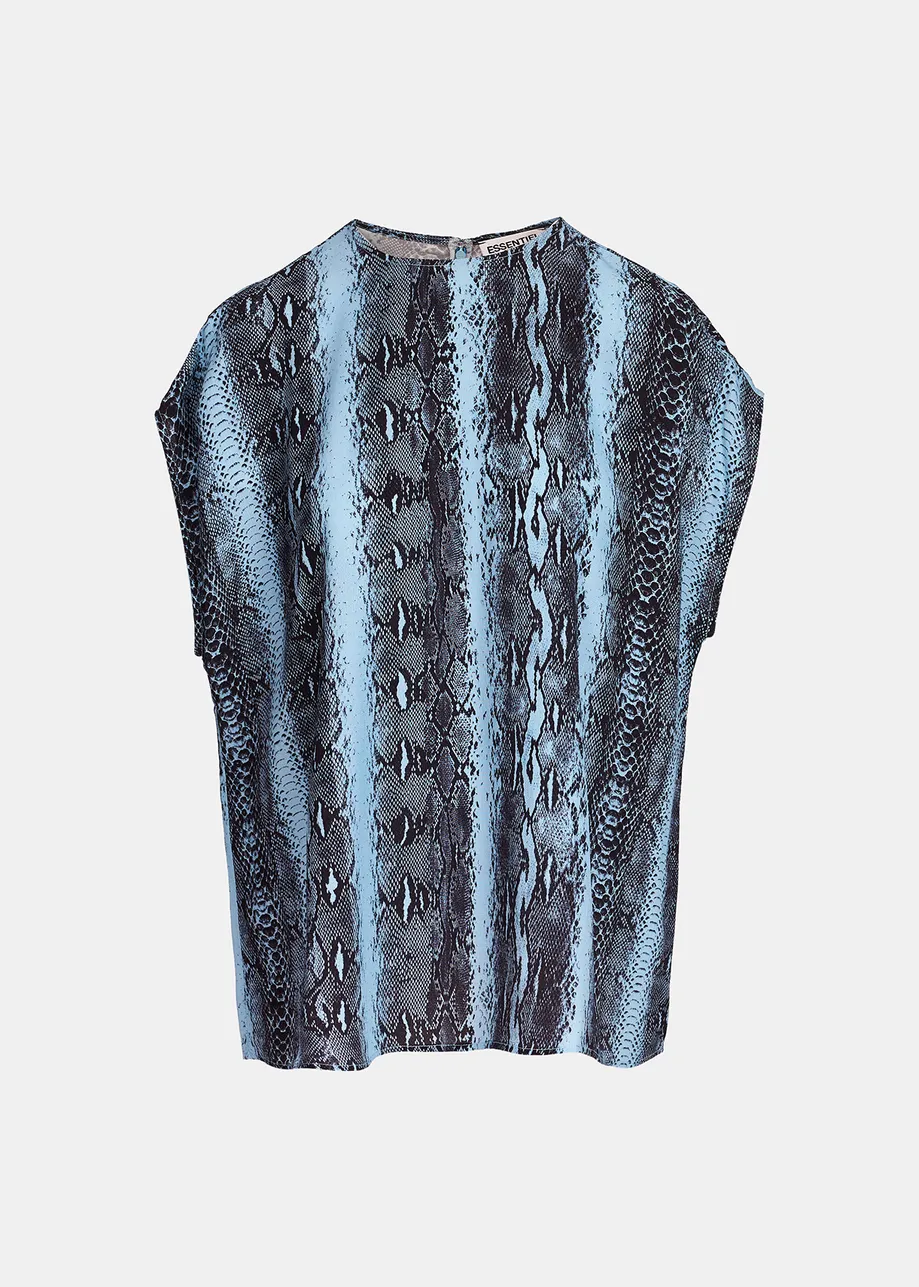 Blue and black snake-print short-sleeved top