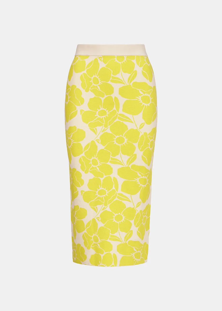 Off-white and yellow floral jacquard-knit midi skirt