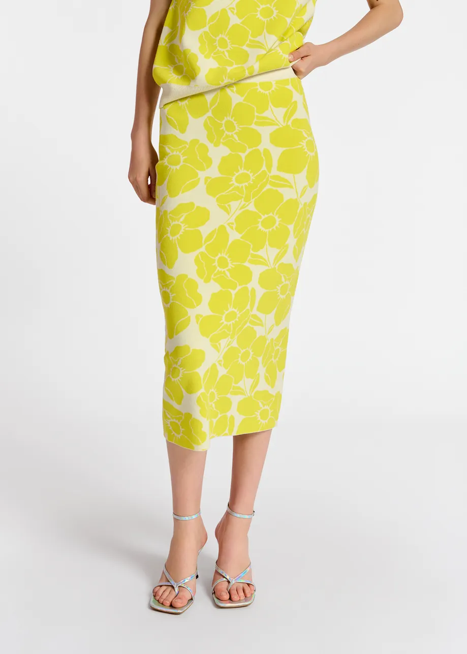 Off-white and yellow floral jacquard-knit midi skirt