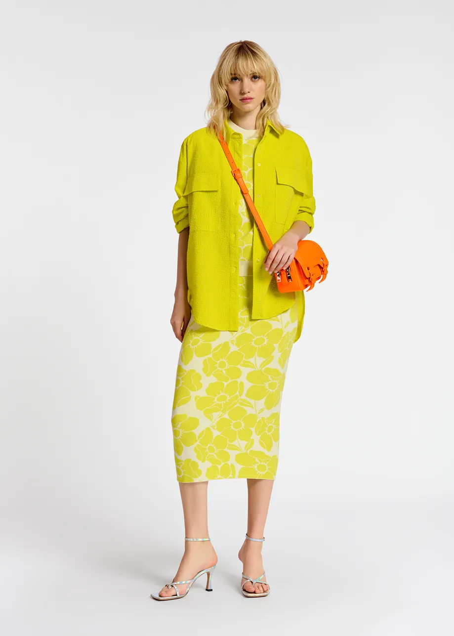 Off-white and yellow floral jacquard-knit midi skirt