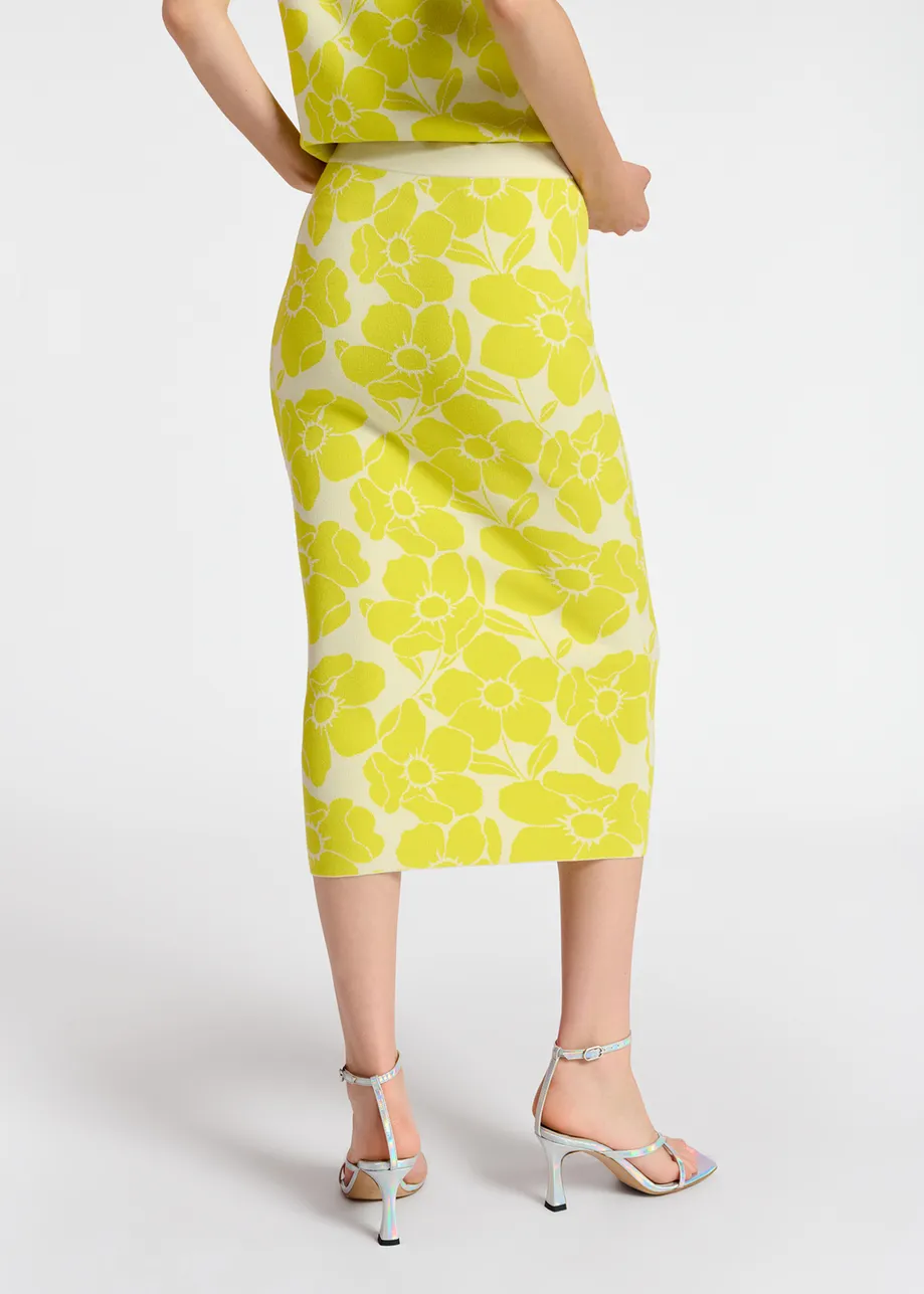 Off-white and yellow floral jacquard-knit midi skirt