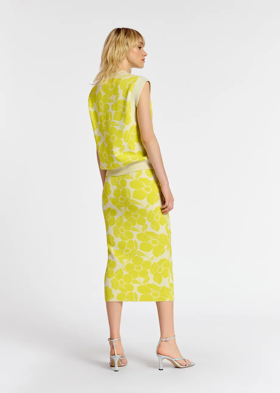 Off-white and yellow floral jacquard-knit midi skirt