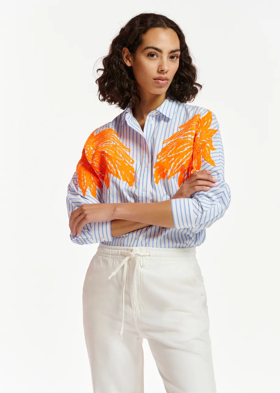 Blue and white striped cotton shirt