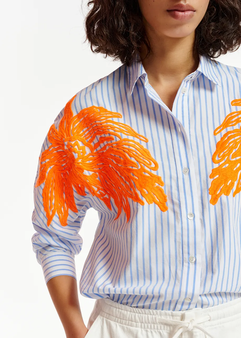 Blue and white striped cotton shirt