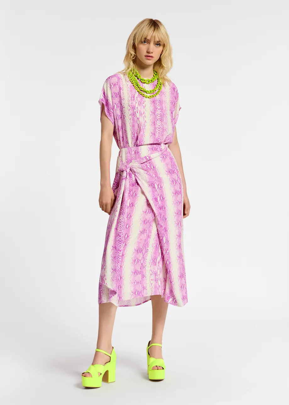 Midirok met wit en paarse slangenprint