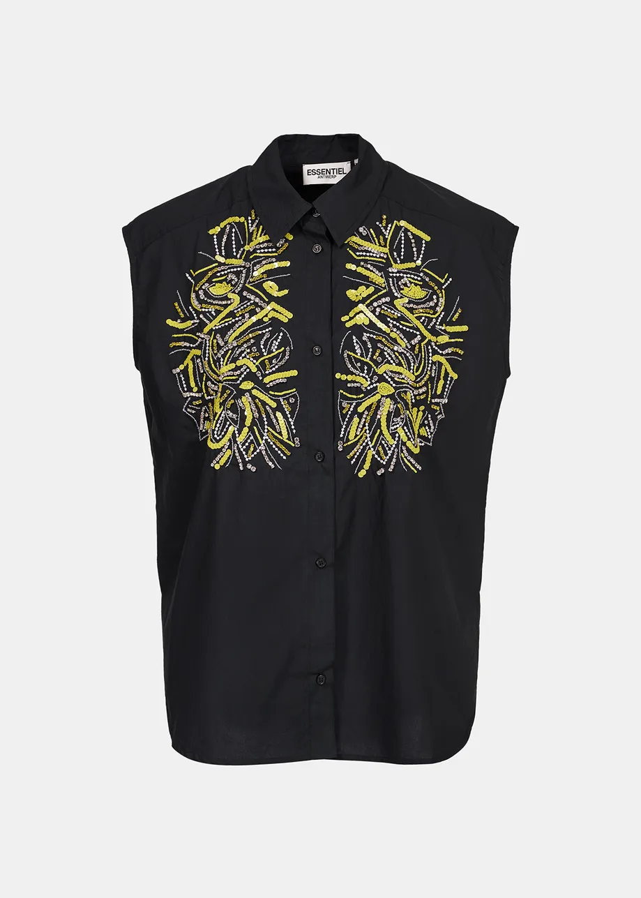 Chemise noire sans manches à strass