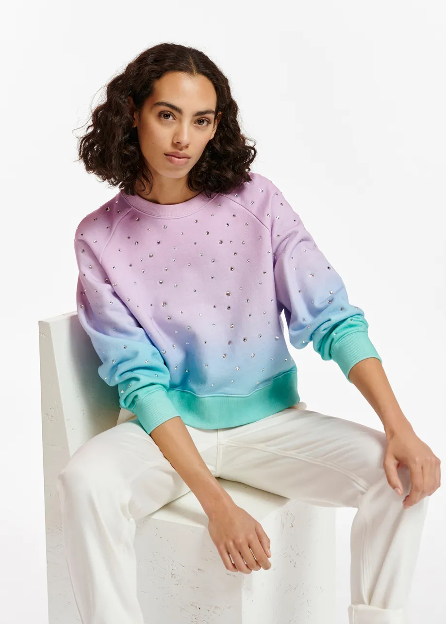 Paarse, lila en turquoise sweater met stras