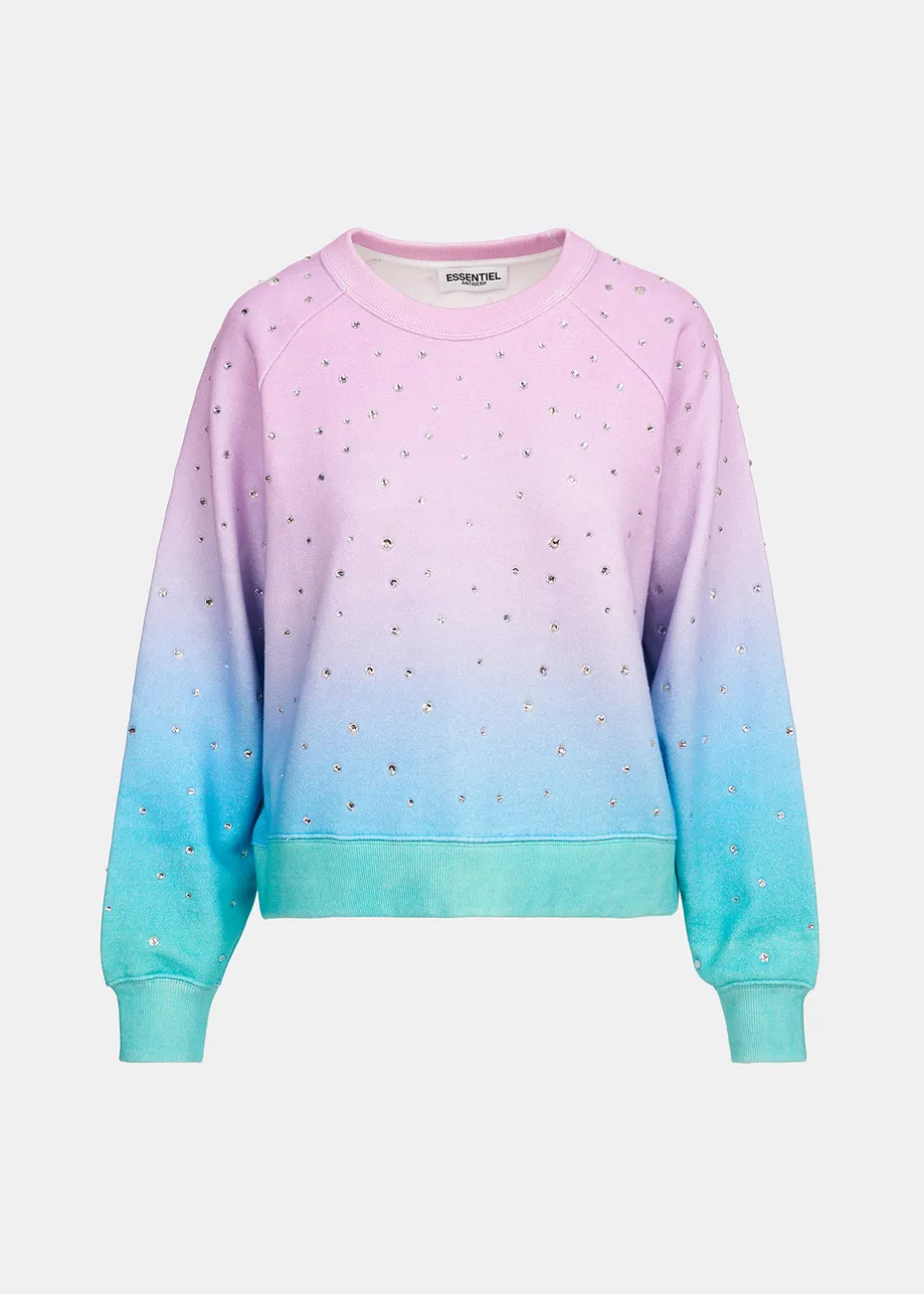 Paarse, lila en turquoise sweater met stras