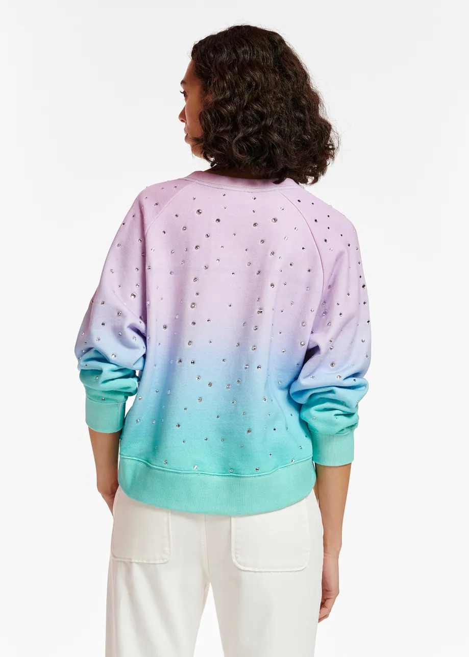 Paarse, lila en turquoise sweater met stras