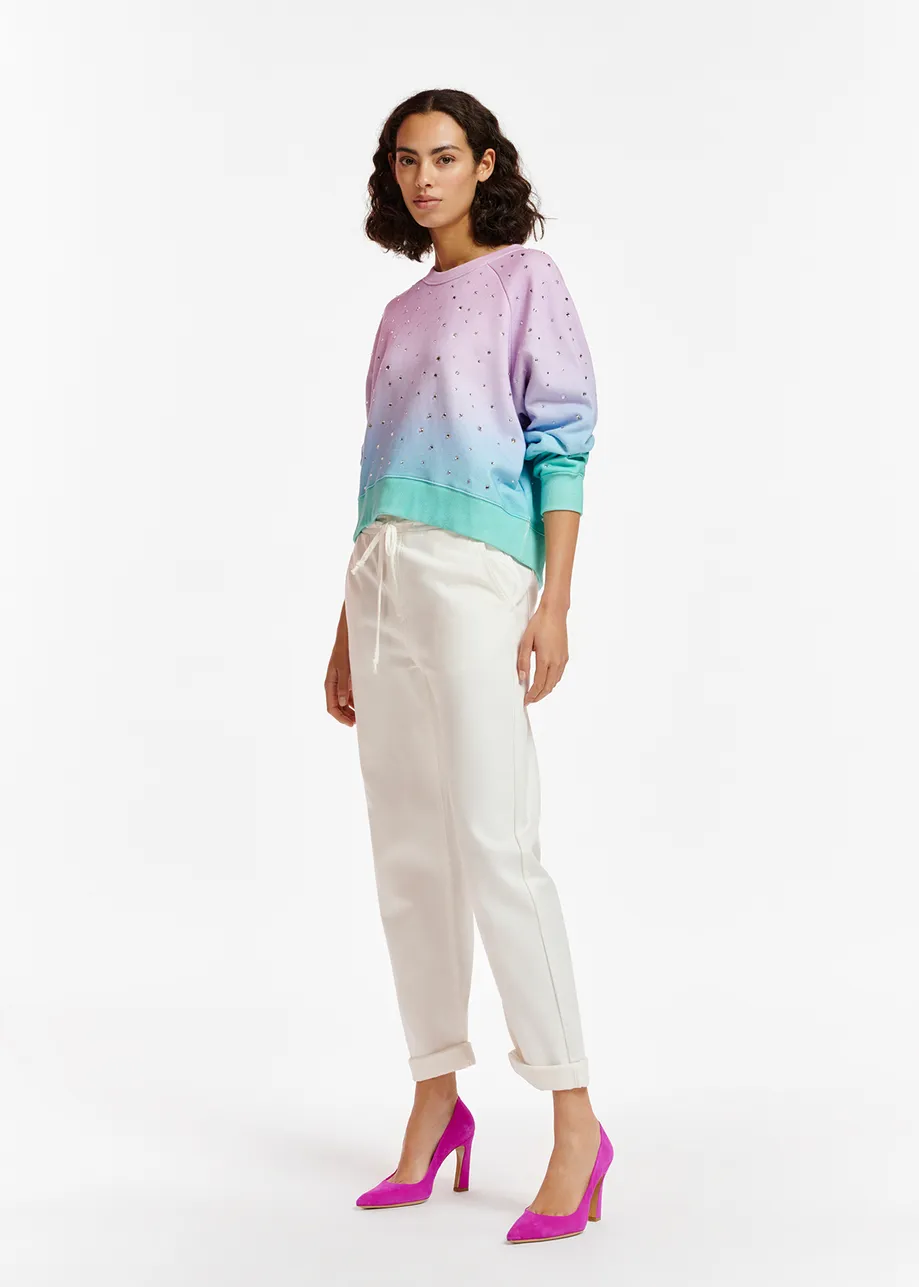 Paarse, lila en turquoise sweater met stras