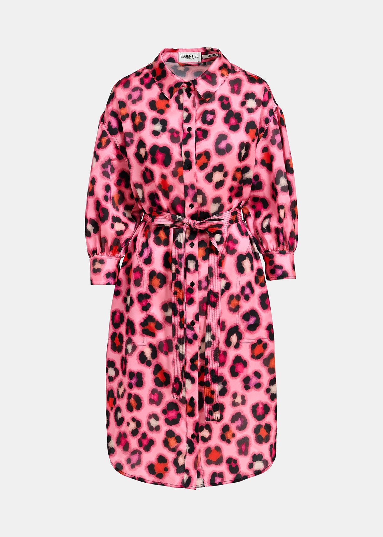 Pink knee-length shirt dress with multicolor leopard print | Essentiel  Antwerp United Kingdom