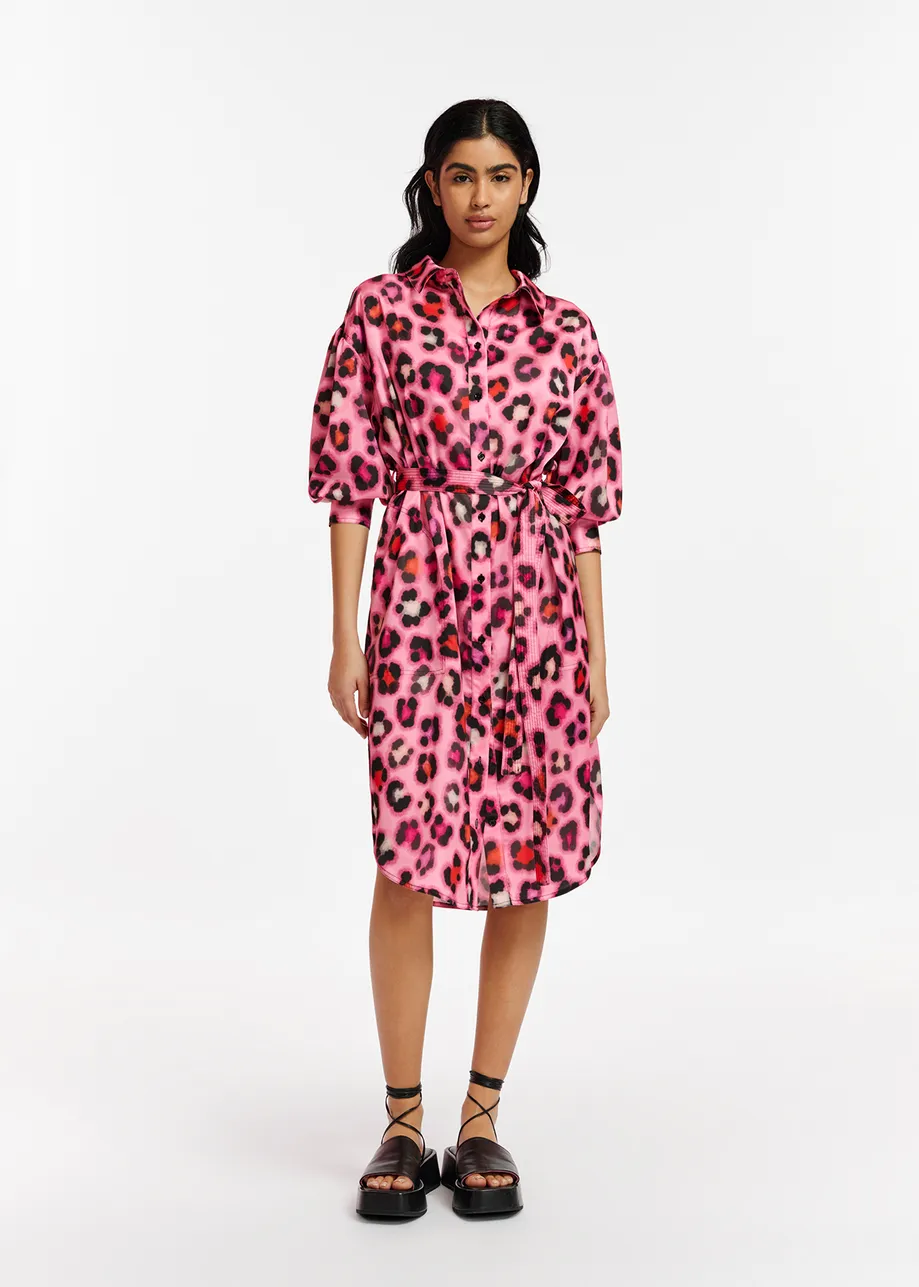 Robe rose à imprimé léopard multicolore