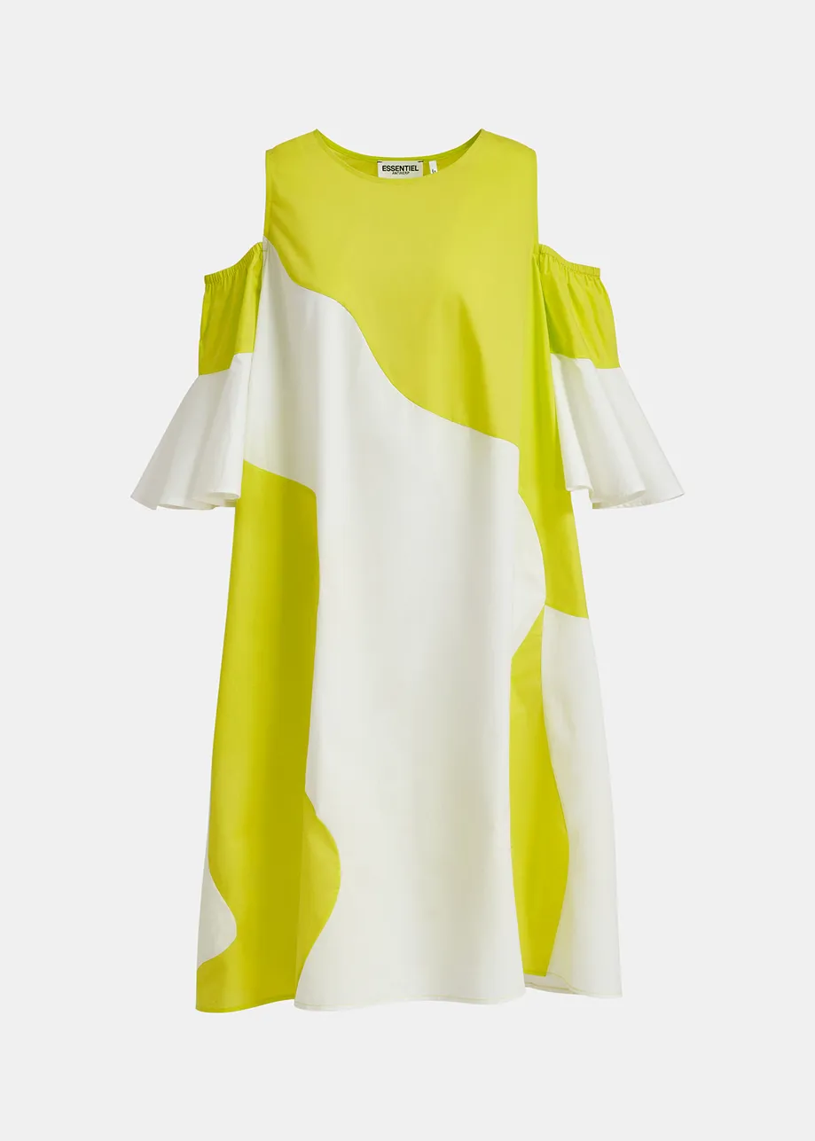 Lime green and white cotton knee-length dress