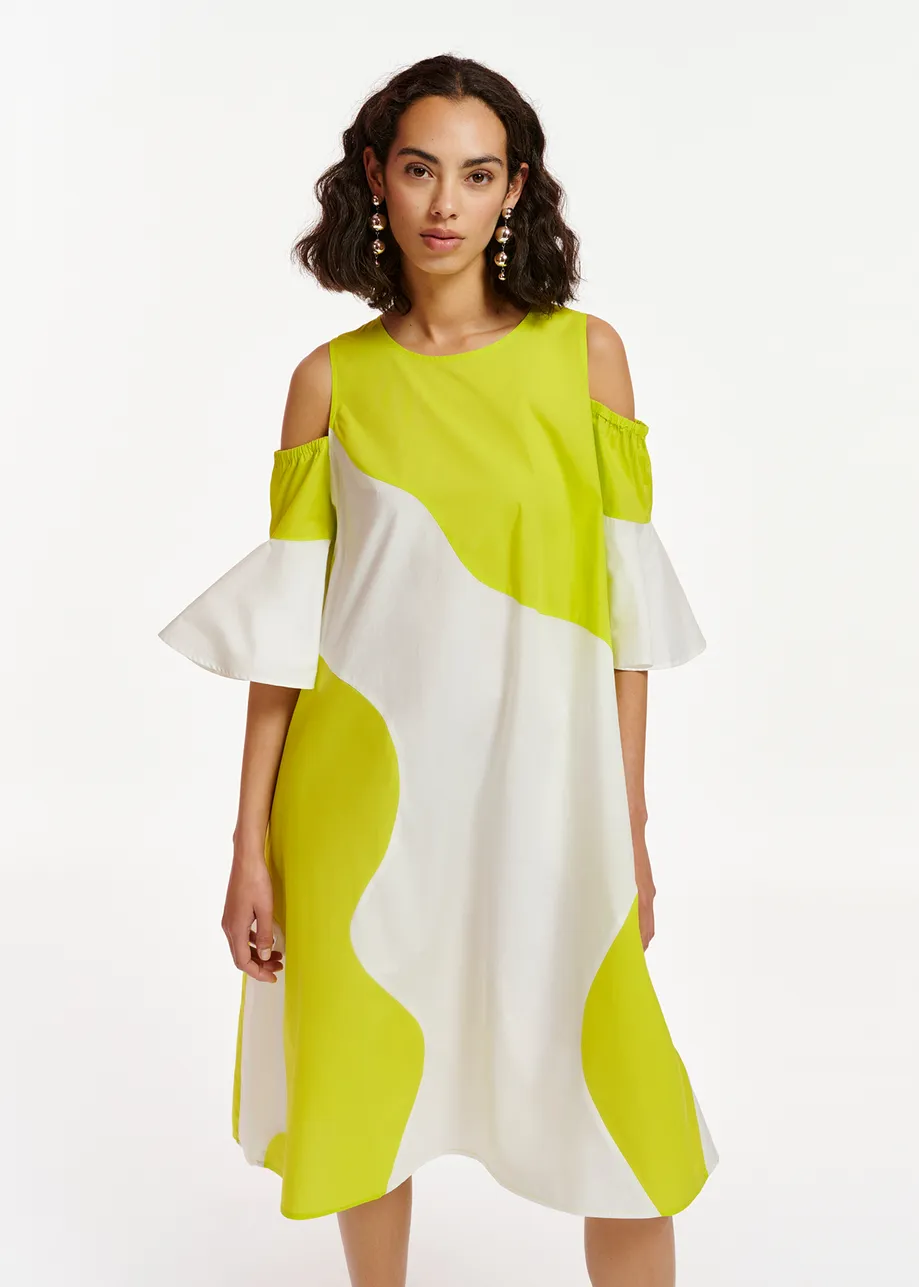 Lime green and white cotton knee-length dress