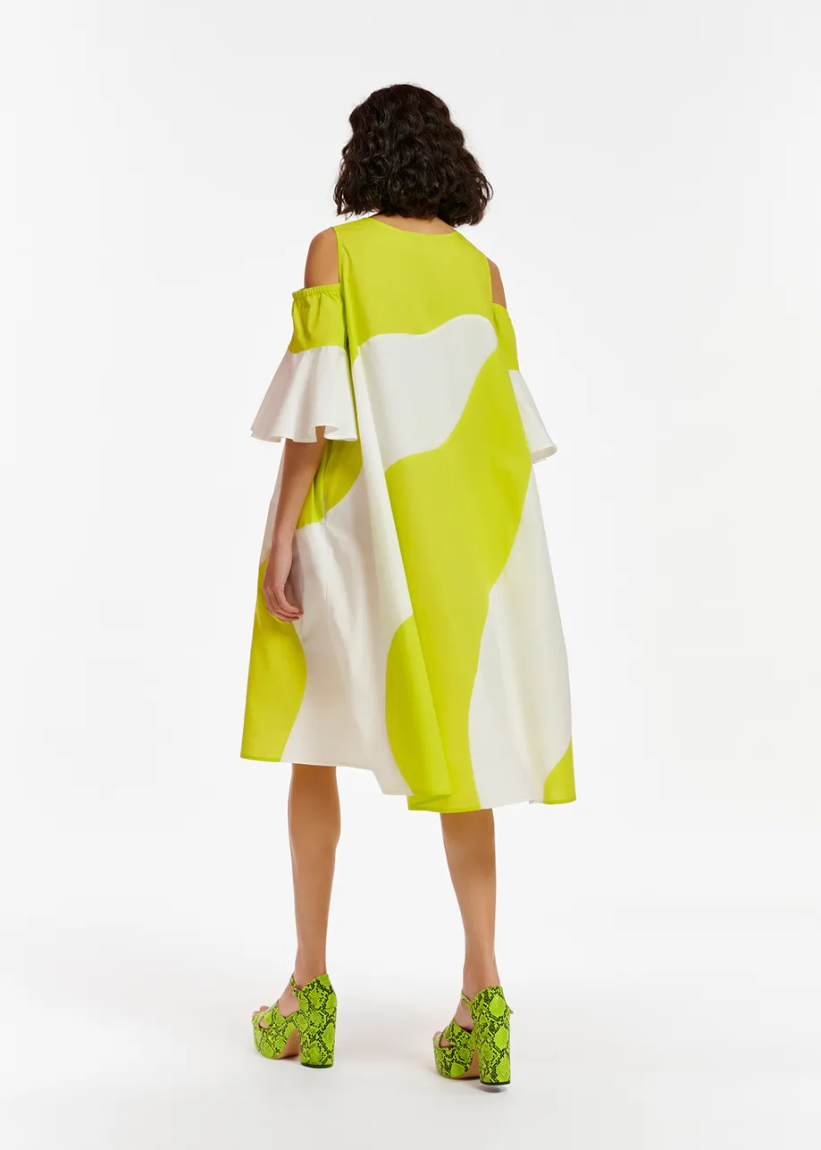 Lime green and white cotton knee-length dress