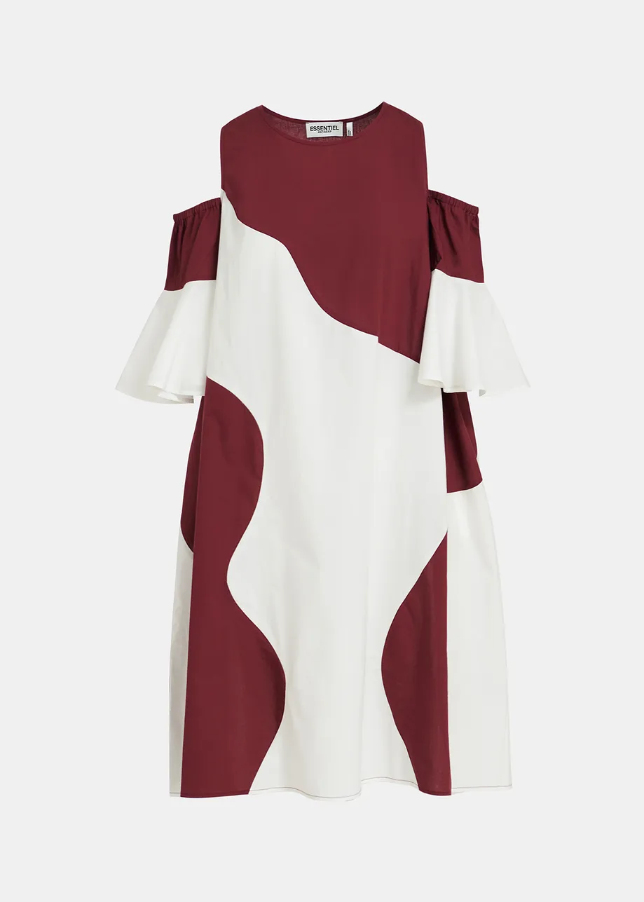 Burgundy and white cotton knee-length dress