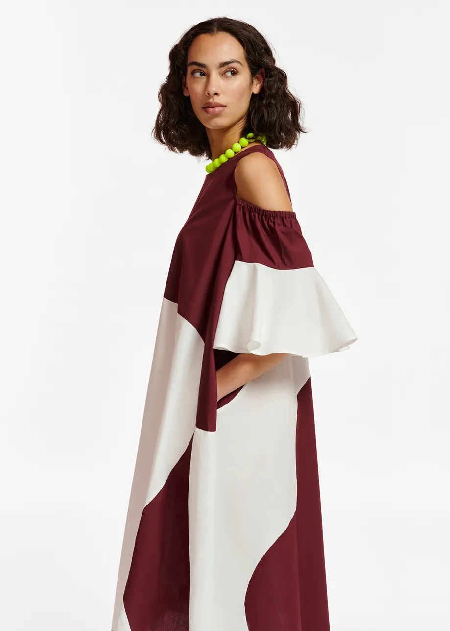 Burgundy and white cotton knee-length dress